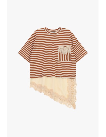 T-Shirt rayé avec poche et bordure asymétrique Dixie