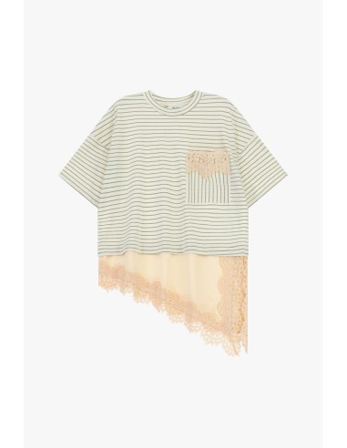 T-shirt rayé avec poche et bordure en dentelle Dixie