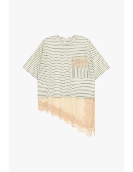 Gestreept T-shirt met borstzakje en kanten boord Dixie