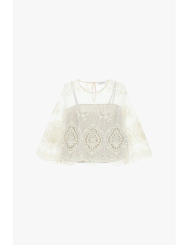 Top brodé à manches amples et transparentes Dixie