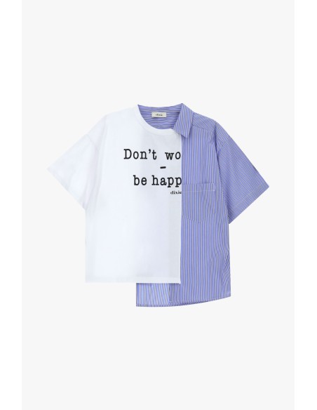 T-shirt court bicolore avec lettrage et rayures Dixie