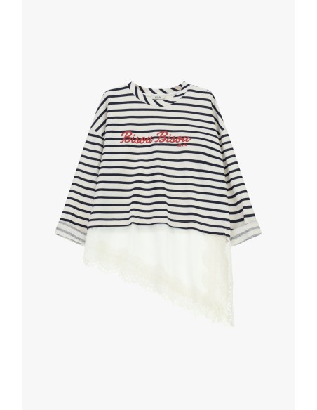 Gestreept T-shirt met opschrift en asymmetrische zoom Dixie