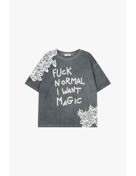 Ruim T-shirt met decoratief borduursel en opschrift Dixie