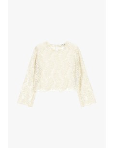 Top brodé à manches longues avec détails transparents Dixie
