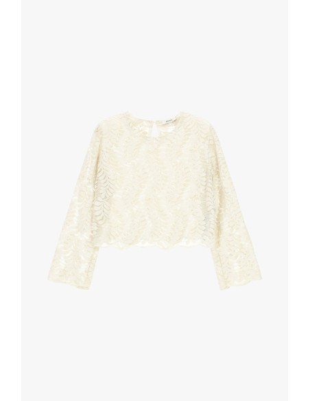 Top brodé à manches longues avec détails transparents Dixie
