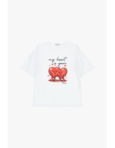 T-Shirt Heart Print Regular Fit Crew Neck Dixie