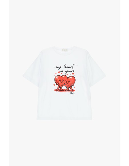 T-Shirt Heart Print Regular Fit Crew Neck Dixie