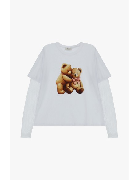 T-shirt à manches longues avec ours et manches en dentelle Dixie