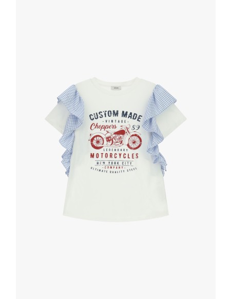 Dixie Motorcycle Print Short-Sleeve T-Shirt With Ruffles (T-shirt à manches courtes avec volants)