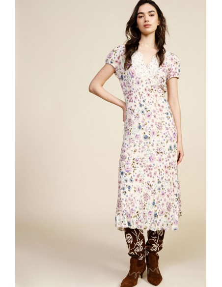 Robe longue fleurie avec encolure brodée Dixie