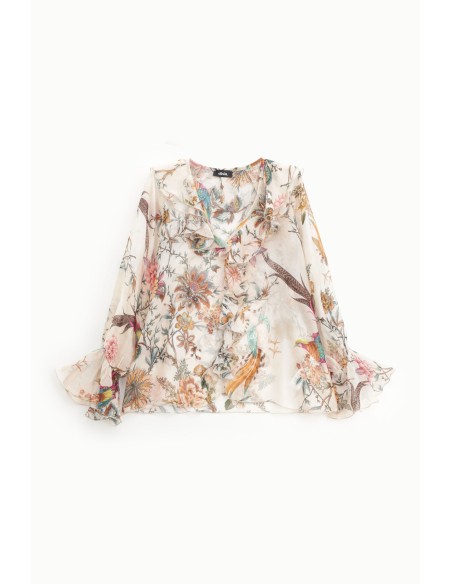 Dixie-blouse met bloemenprint en ruches