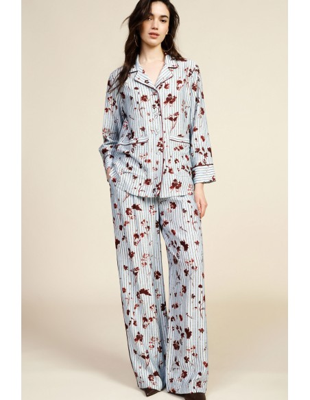 Pantalon palazzo plissé à motif floral rayé Dixie