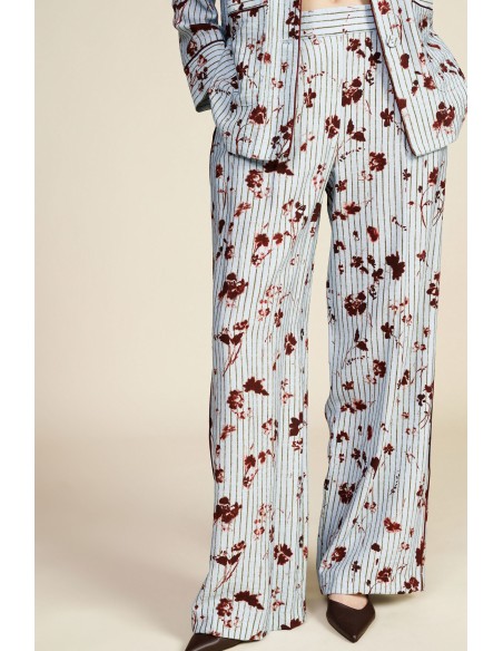 Pantalon palazzo plissé à motif floral rayé Dixie