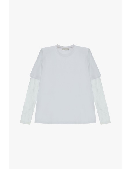 T-shirt à col rond et manches longues en tulle brodé Dixie