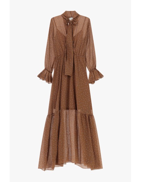 Robe longue à imprimé micro-pois avec nœud au col Dixie