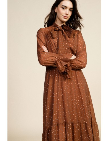Robe longue à imprimé micro-pois avec nœud au col Dixie