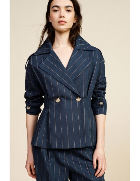 Blazer court croisé à rayures avec boutons Dixie