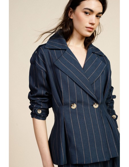 Blazer court croisé à rayures avec boutons Dixie