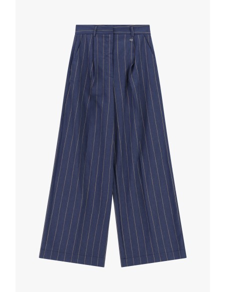 Pantalon palazzo rayé avec pinces et poches latérales Dixie