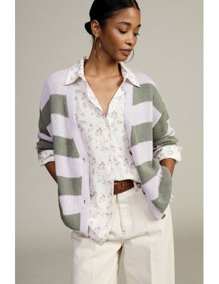 Cardigan rayé à boutons et poches avant Dixie