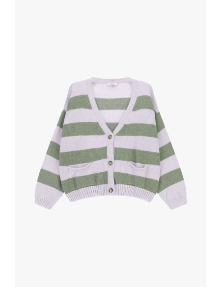 Cardigan rayé à boutons et poches avant Dixie