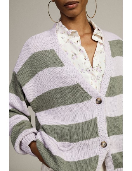 Cardigan rayé à boutons et poches avant Dixie
