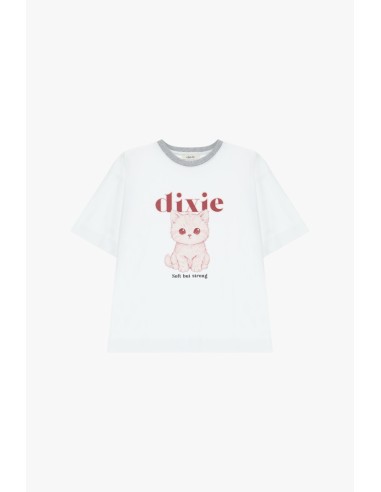 T-shirt à col rond avec imprimé chaton et inscription Dixie