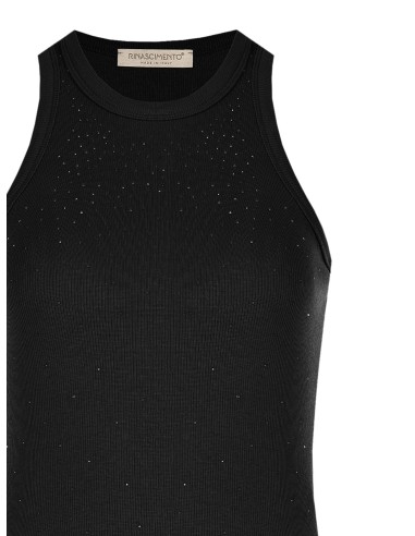Top ajusté en mélange de coton côtelé avec strass Rinascimento