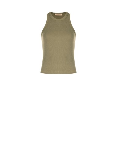 Top ajusté en mélange de coton côtelé avec strass Rinascimento