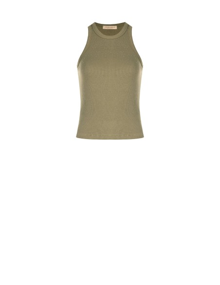 Top ajusté en mélange de coton côtelé avec strass Rinascimento