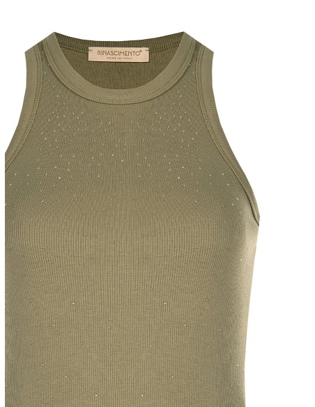 Top ajusté en mélange de coton côtelé avec strass Rinascimento