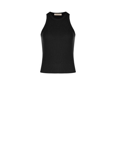 Top ajusté en mélange de coton côtelé avec strass Rinascimento