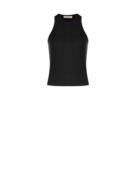 Top ajusté en mélange de coton côtelé avec strass Rinascimento