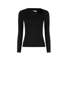 Top ajusté en mélange de coton à fines côtes avec décolleté asymétrique Rinascimento 2