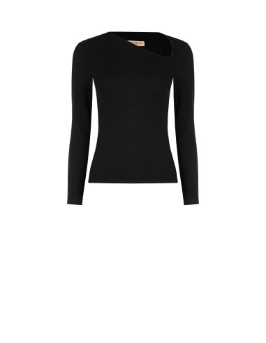 Top ajusté en mélange de coton à fines côtes avec décolleté asymétrique Rinascimento