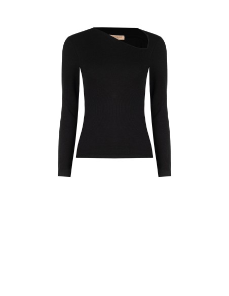 Top ajusté en mélange de coton à fines côtes avec décolleté asymétrique Rinascimento