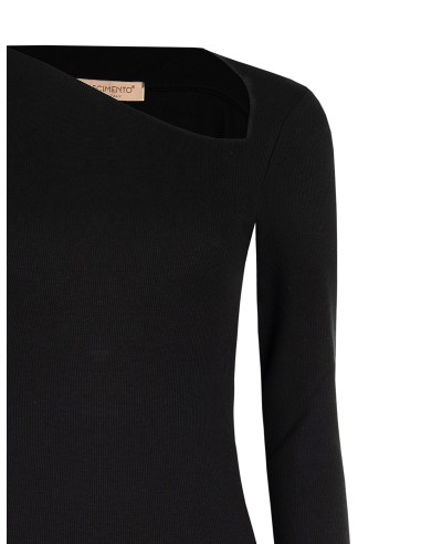 Top ajusté en mélange de coton à fines côtes avec décolleté asymétrique Rinascimento