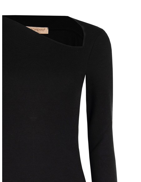 Top ajusté en mélange de coton à fines côtes avec décolleté asymétrique Rinascimento