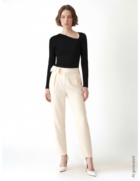 Top ajusté en mélange de coton à fines côtes avec décolleté asymétrique Rinascimento