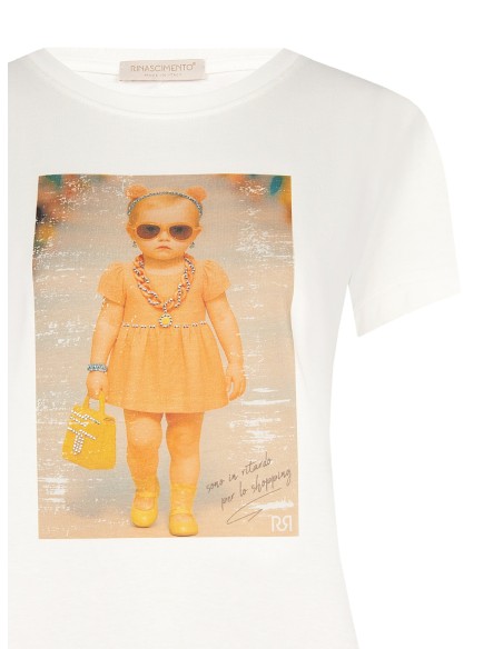 T-Shirt régulier en coton avec imprimé Baby Girl et strass Rinascimento