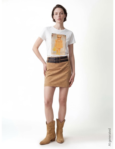 Regular T-shirt van katoen met meisjesprint en strass-steentjes Rinascimento