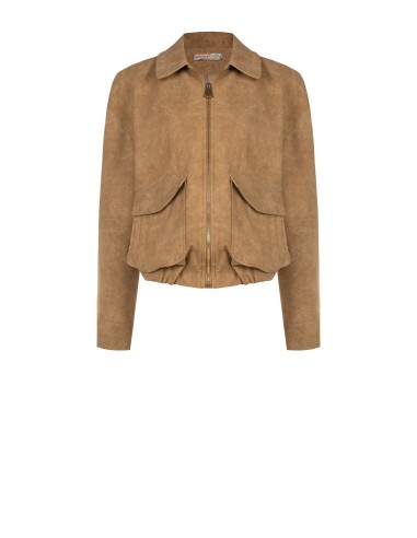Blouson bomber en similicuir velours dégradé avec maxi-poches Rinascimento
