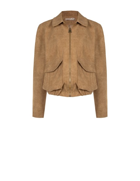Blouson bomber en similicuir velours dégradé avec maxi-poches Rinascimento