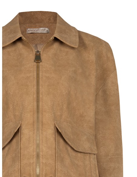 Blouson bomber en similicuir velours dégradé avec maxi-poches Rinascimento