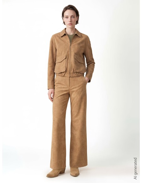 Blouson bomber en similicuir velours dégradé avec maxi-poches Rinascimento