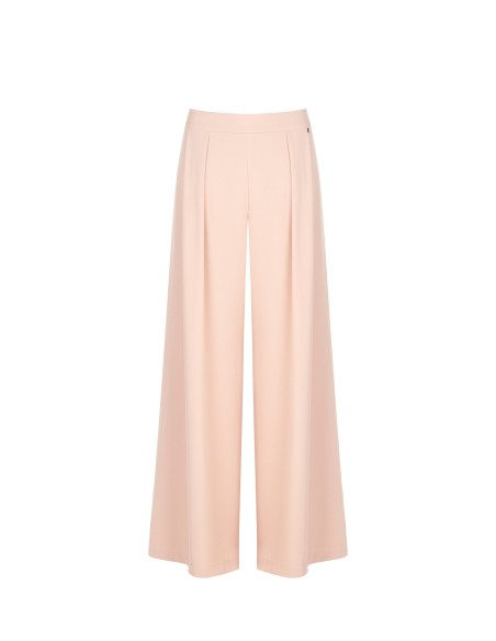 Pantalon palazzo en tissu fluide avec plis et élastique au dos Rinascimento