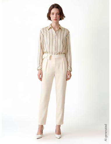Pantalon cigarette en mélange de viscose avec nœud à la taille et élastique au dos Rinascimento