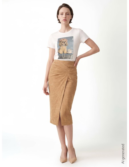 Rinascimento Shaded Suede Simil Suede Cross Skirt