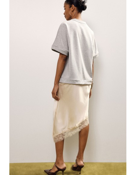 Dixie midi-jurk met korte mouwen en asymmetrische zoom