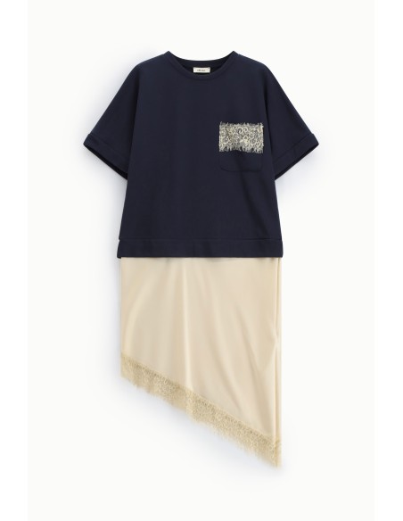 Dixie midi-jurk met korte mouwen en asymmetrische zoom